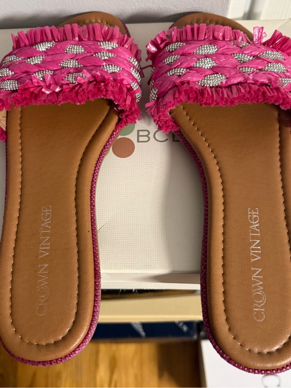 Crown Vintage Hot Pink Braided Fringe Slide Sandals